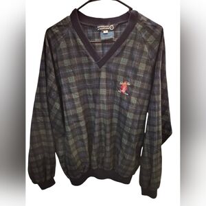 Scotland of Scotland V-Neck Tartan Golfer Sweater - Black and Green